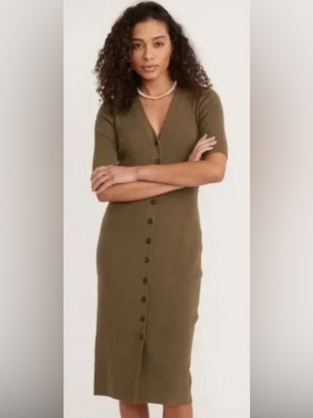 Marine Layer Bella Button Down Sweater Dress - Olive - Large